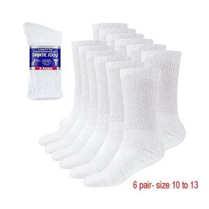 Debra Weitzner Mens White Diabetic Crew Mid Socks Loose Fit Top 6 Pair 10-13